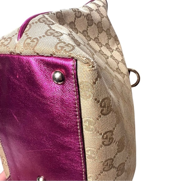 Gucci GG Monogram Tote Pink Leather Trim - Picture 10 of 15